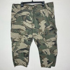 Wrangler Woodland Camo Green Tan Relaxed Fit Camouflage Cargo Pants 40